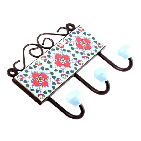 Turquoise Red Floral Tiles Hooks 